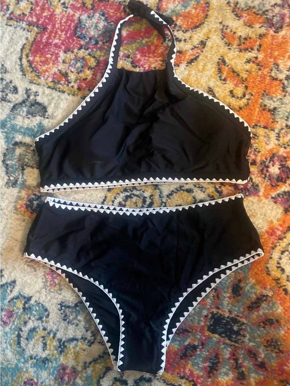 Woman’s Two-Piece Style Swimsuit with White Trim
